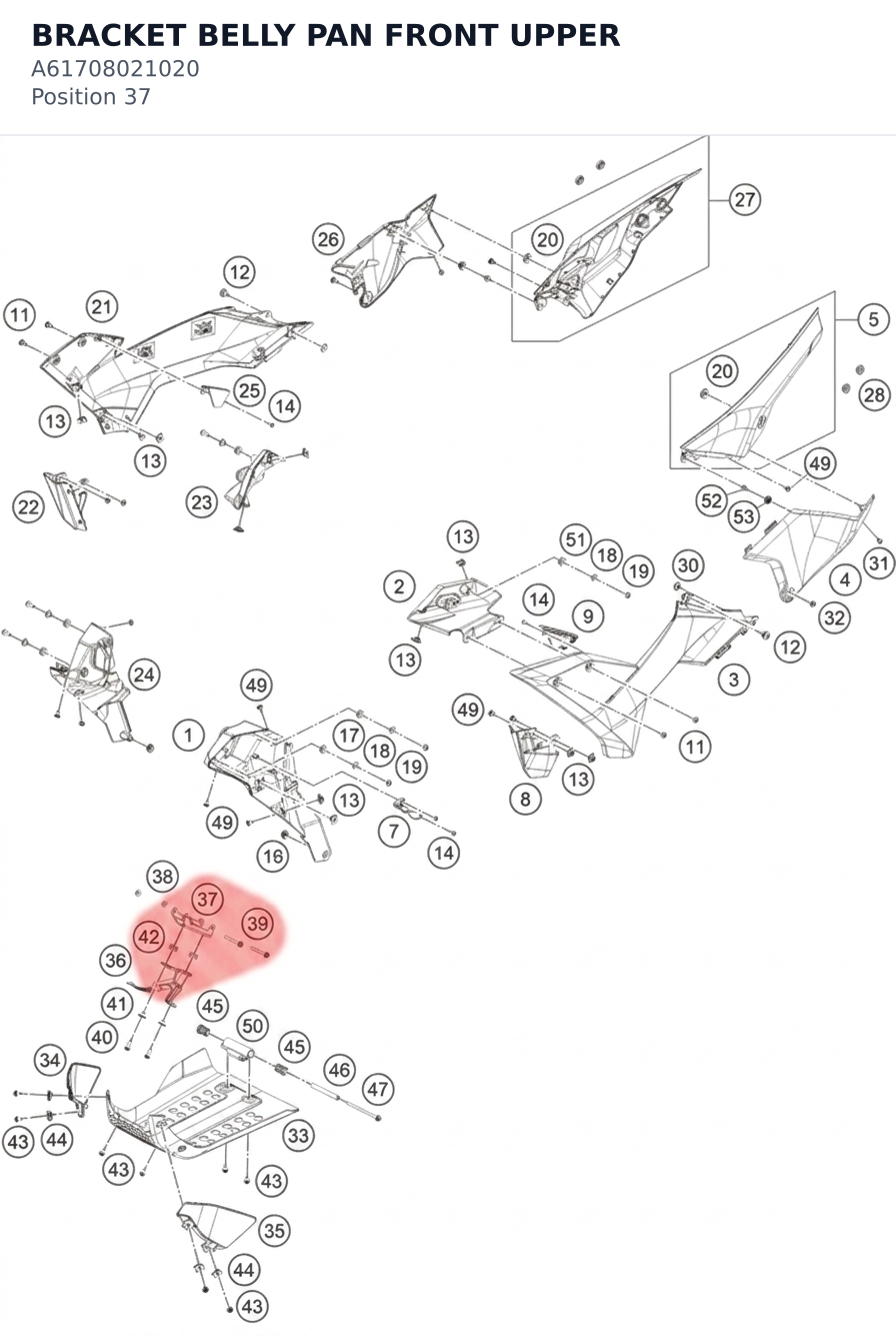 Diagram preview: BRACKET BELLY PAN FRONT UPPER (A61708021020)