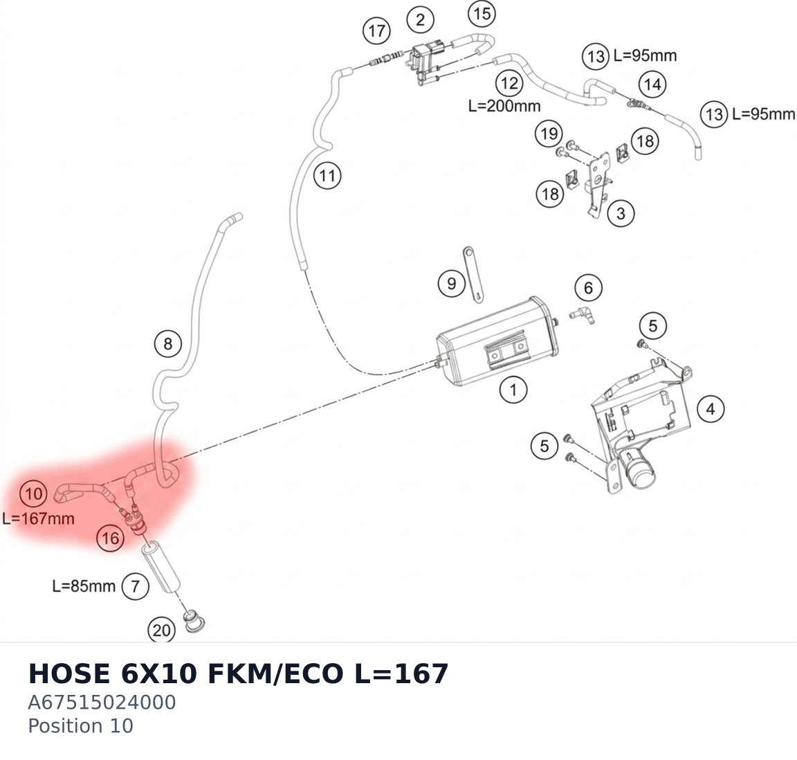 Diagram preview: HOSE 6X10 FKM/ECO L=167 (A67515024000)