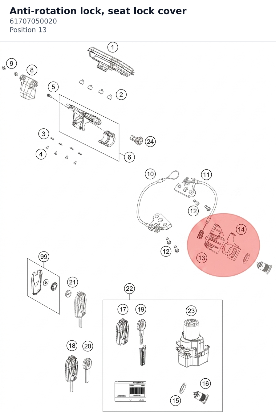 Diagram preview: Anti-rotation lock, seat lock cover (61707050020)