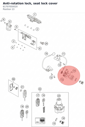 Diagram preview: Anti-rotation lock, seat lock cover (61707050020)
