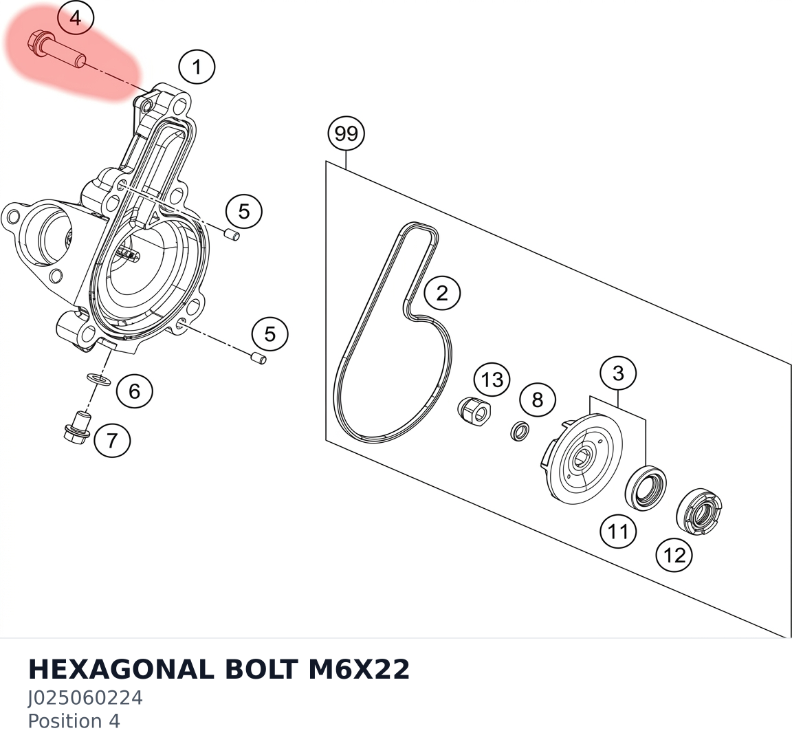 Diagram preview: HEXAGONAL BOLT M6X22 (J025060224)