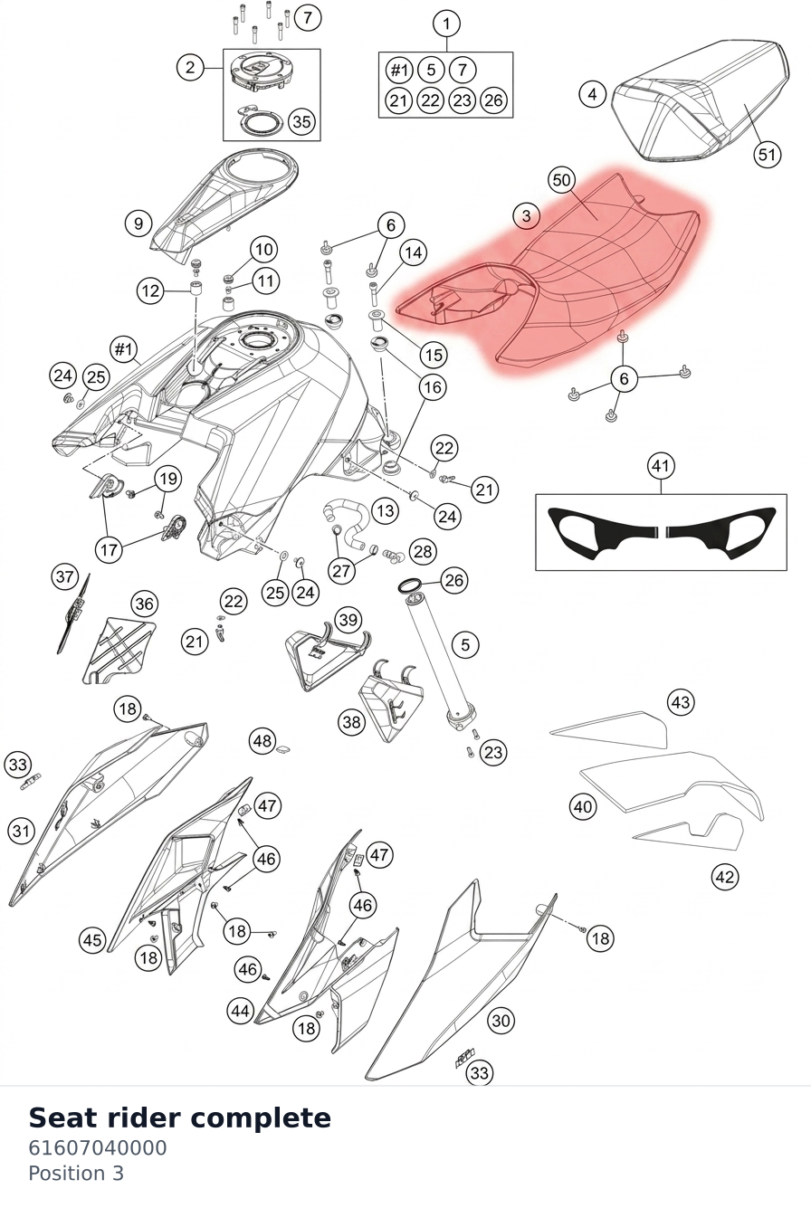 Diagram preview: Seat rider complete (61607040000)
