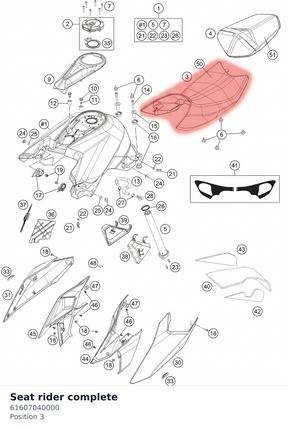 Diagram preview: Seat rider complete (61607040000)