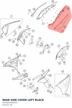 Diagram preview: REAR SIDE COVER LEFT BLACK (6070804300033)