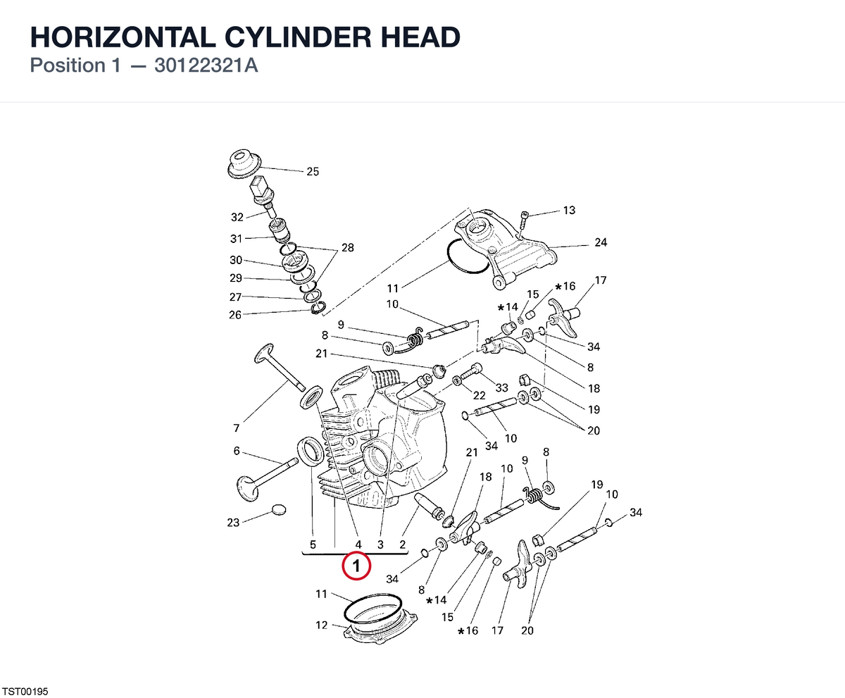 HORIZONTAL CYLINDER HEAD 30122321A diagram position