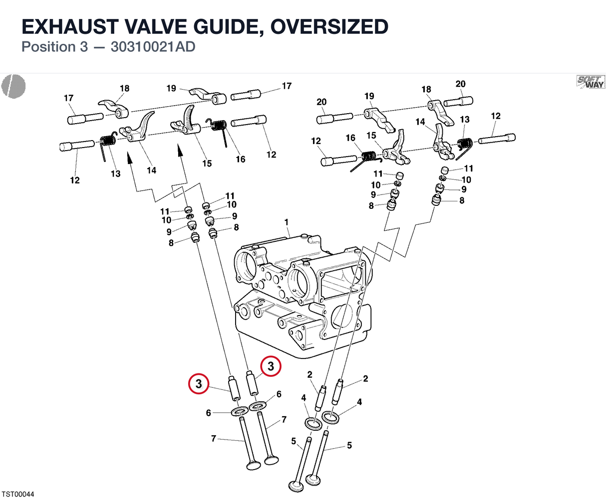 EXHAUST VALVE GUIDE, OVERSIZED
