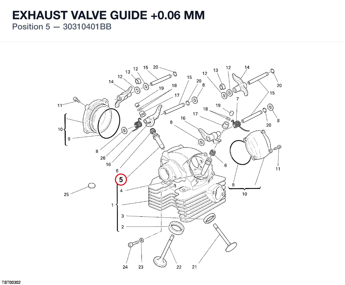 EXHAUST VALVE GUIDE +0.06 MM 30310401BB diagram position