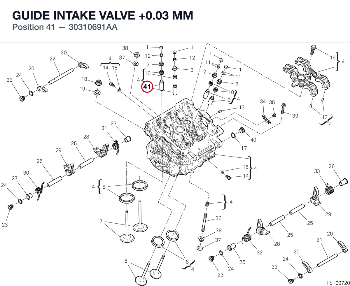 GUIDE INTAKE VALVE +0.03 MM 30310691AA diagram position