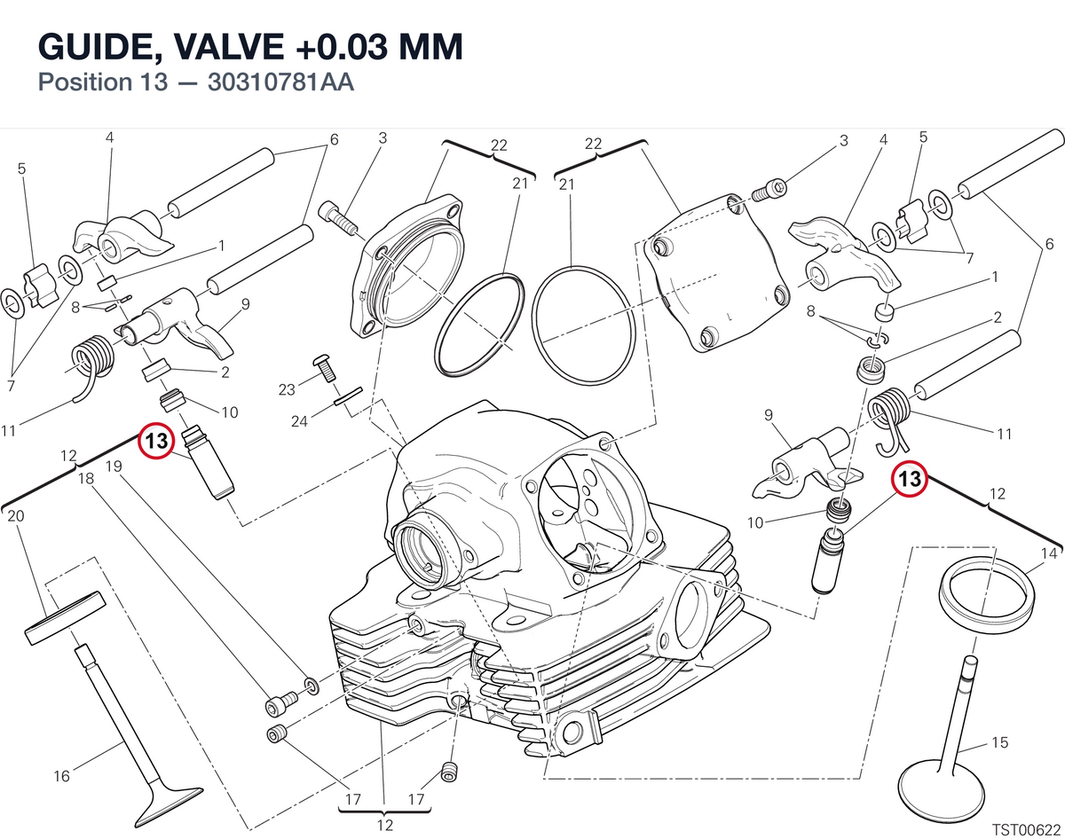 GUIDE, VALVE +0.03 MM 30310781AA diagram position