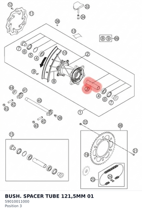 Diagram preview: BUSH. SPACER TUBE 121,5MM 01 (59010011000)