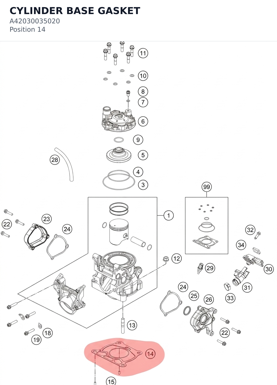 Diagram preview: CYLINDER BASE GASKET (A42030035020)