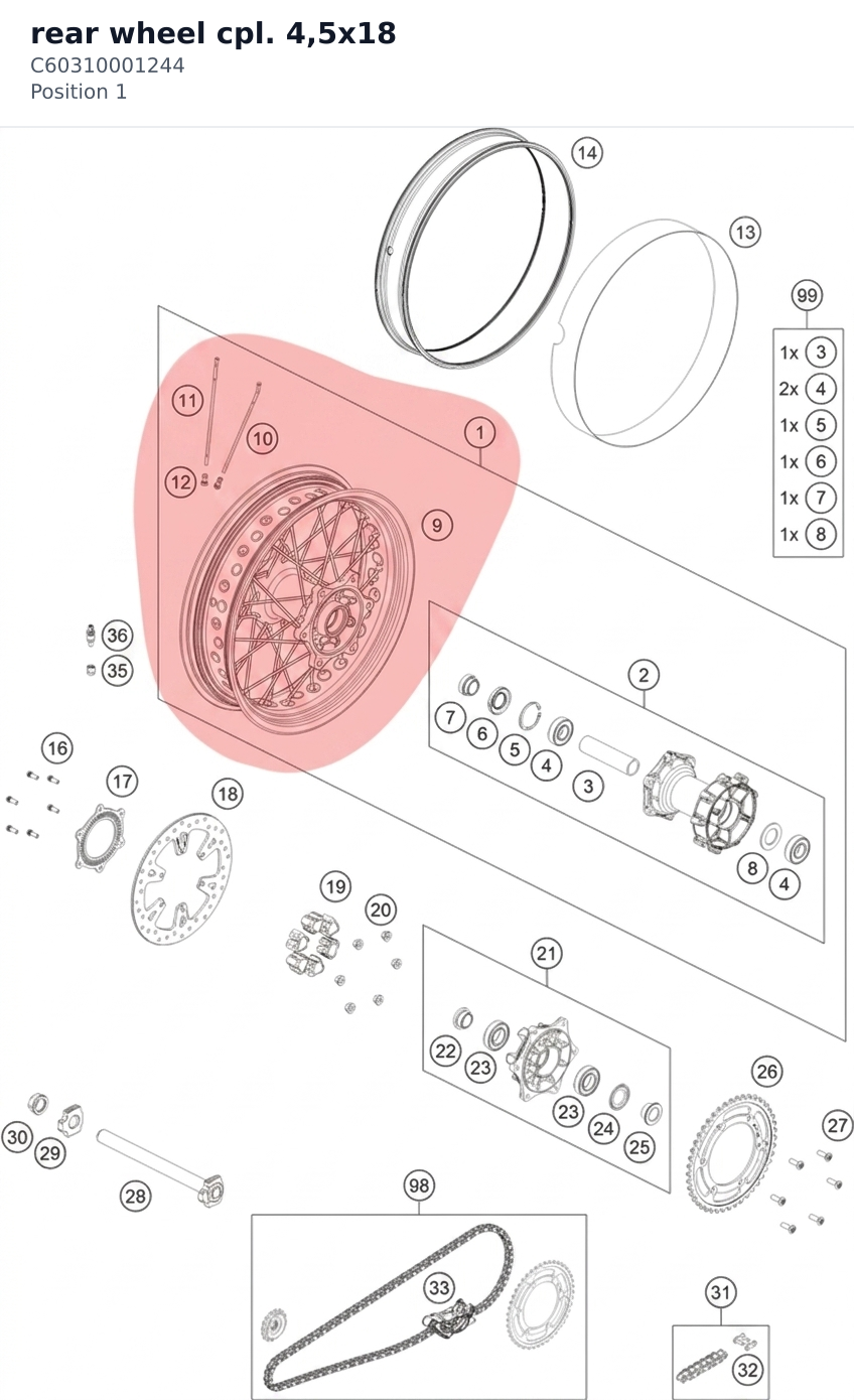 Diagram preview: rear wheel cpl. 4,5x18 (C60310001244)