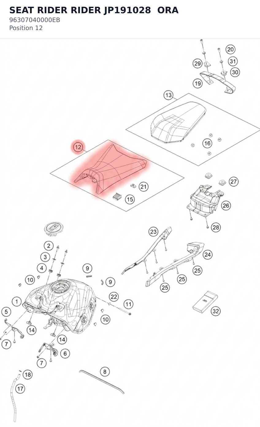 Diagram preview: SEAT RIDER RIDER JP191028  ORA (96307040000EB)