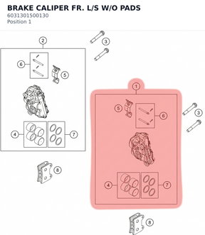 Diagram preview: BRAKE CALIPER FR. L/S W/O PADS (6031301500130)