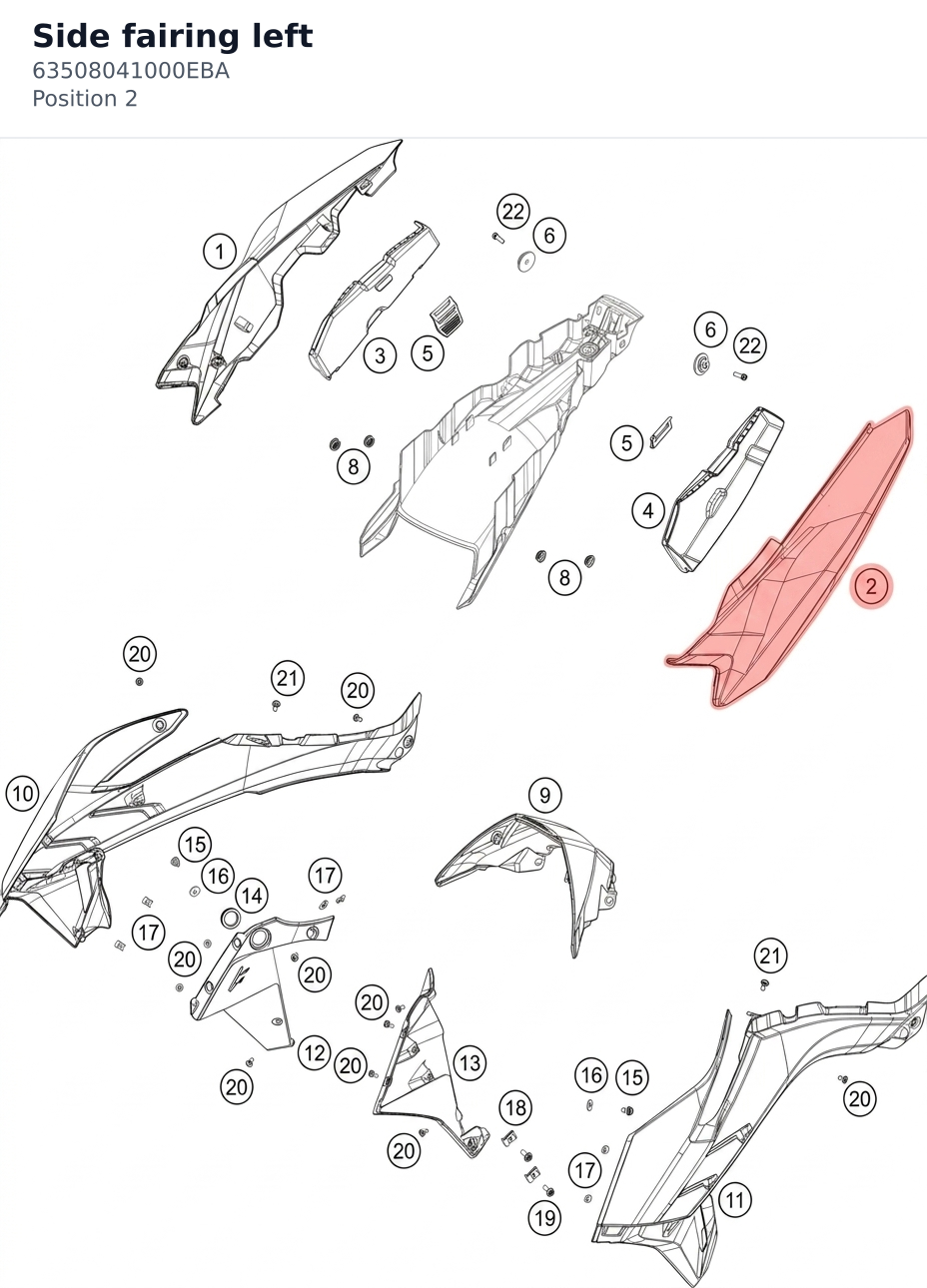 Diagram preview: Side fairing left (63508041000EBA)
