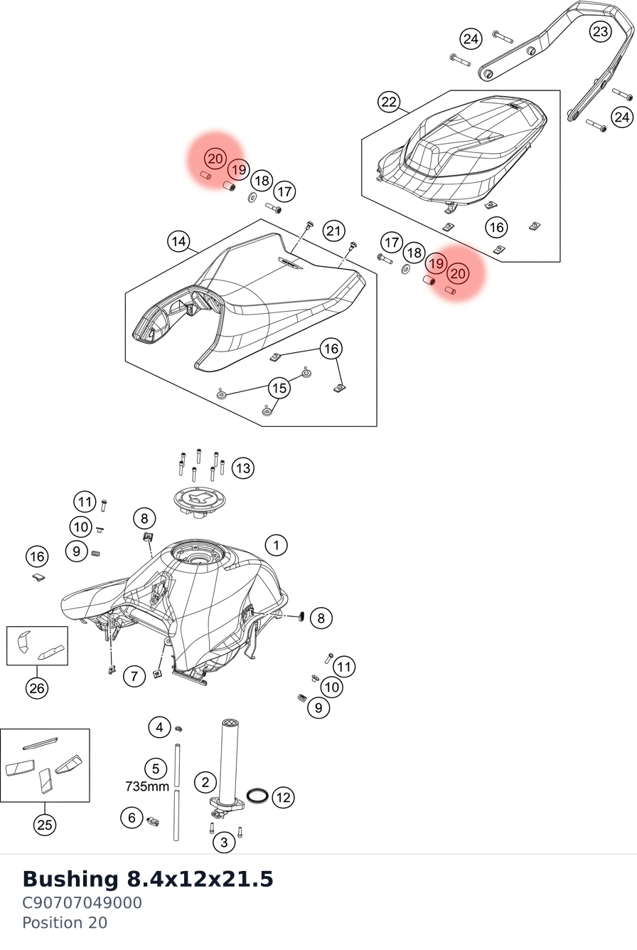Diagram preview: Bushing 8.4x12x21.5 (C90707049000)