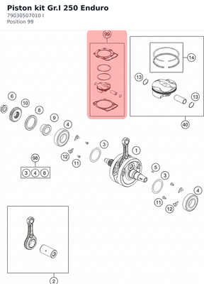 Diagram preview: Piston kit Gr.I 250 Enduro (79030507010 I)