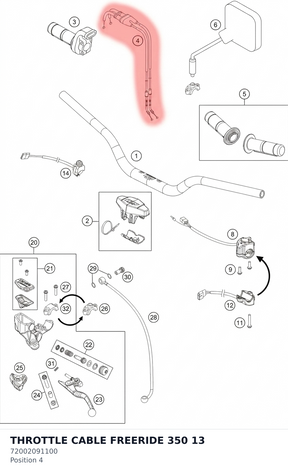 Diagram preview: THROTTLE CABLE FREERIDE 350 13 (72002091100)