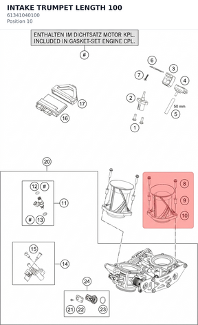 Diagram preview: INTAKE TRUMPET LENGTH 100 (61341040100)