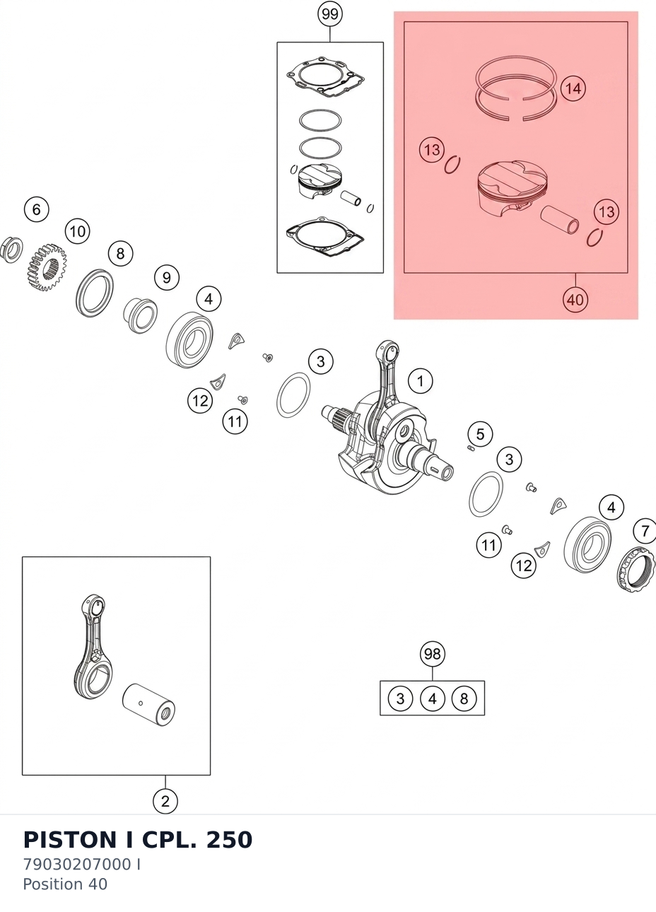 Diagram preview: PISTON I CPL. 250 (79030207000 I)
