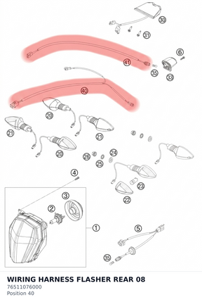Diagram preview: WIRING HARNESS FLASHER REAR 08 (76511076000)