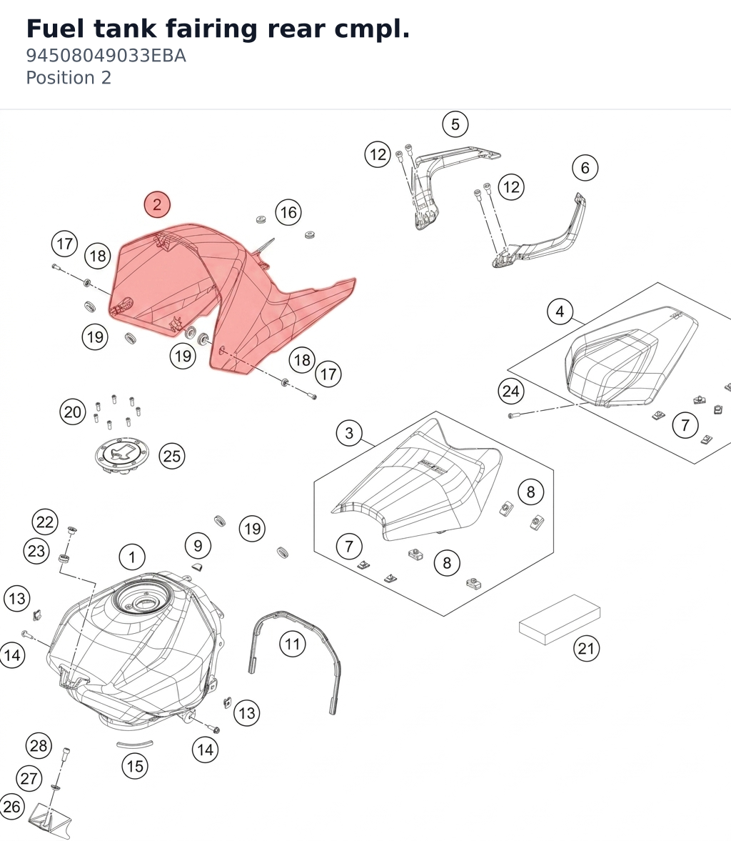 Diagram preview: Fuel tank fairing rear cmpl. (94508049033EBA)