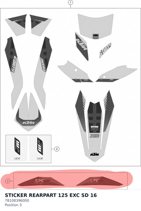 Diagram preview: STICKER REARPART 125 EXC SD 16 (78108396000)