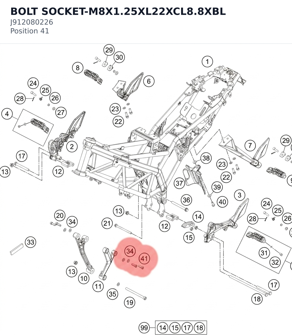 Diagram preview: BOLT SOCKET-M8X1.25XL22XCL8.8XBL (J912080226)