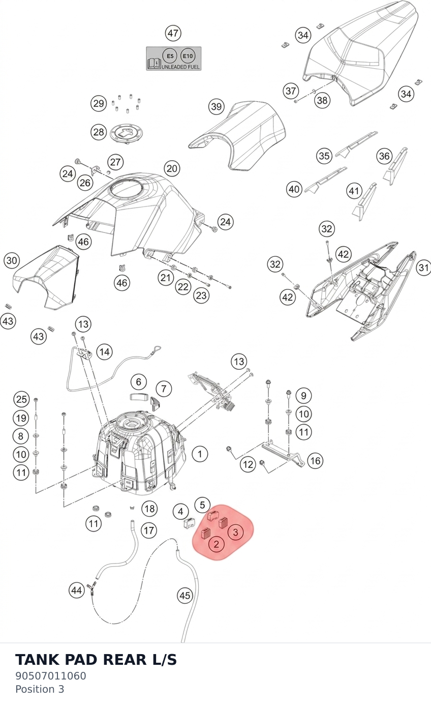 Diagram preview: TANK PAD REAR L/S (90507011060)