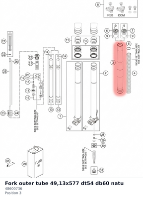 Diagram preview: Fork outer tube 49,13x577 dt54 db60 natu (48600736)