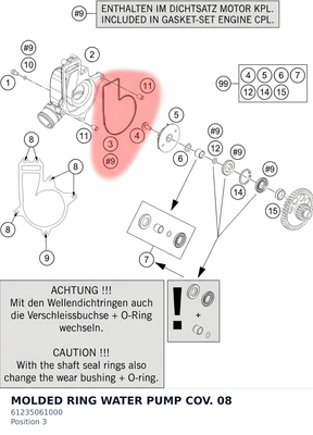 Diagram preview: MOLDED RING WATER PUMP COV. 08 (61235061000)