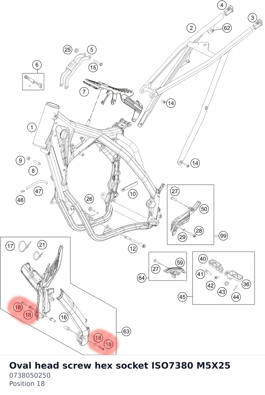 Diagram preview: Oval head screw hex socket ISO7380 M5X25 (0738050250)