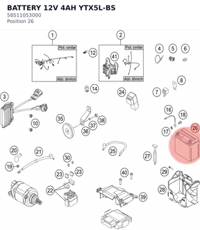 Diagram preview: BATTERY 12V 4AH YTX5L-BS (58511053000)