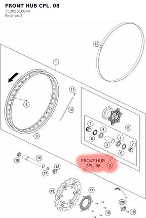 Diagram preview: FRONT HUB CPL.              08 (75309010044)