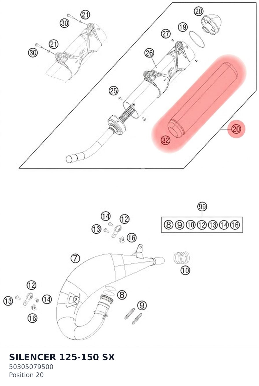 Diagram preview: SILENCER 125-150 SX (50305079500)