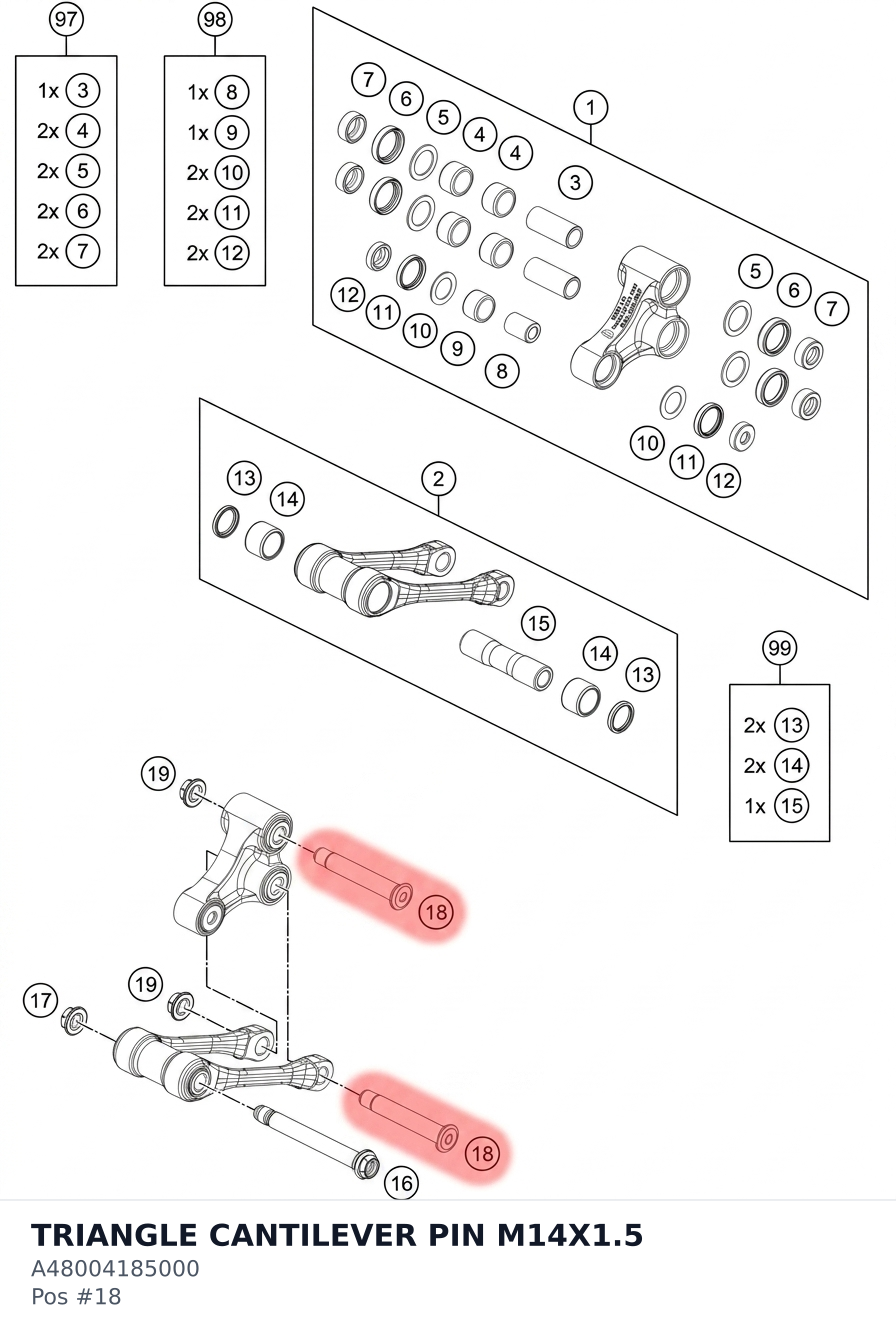 Diagram preview: TRIANGLE CANTILEVER PIN M14X1.5 (A48004185000)