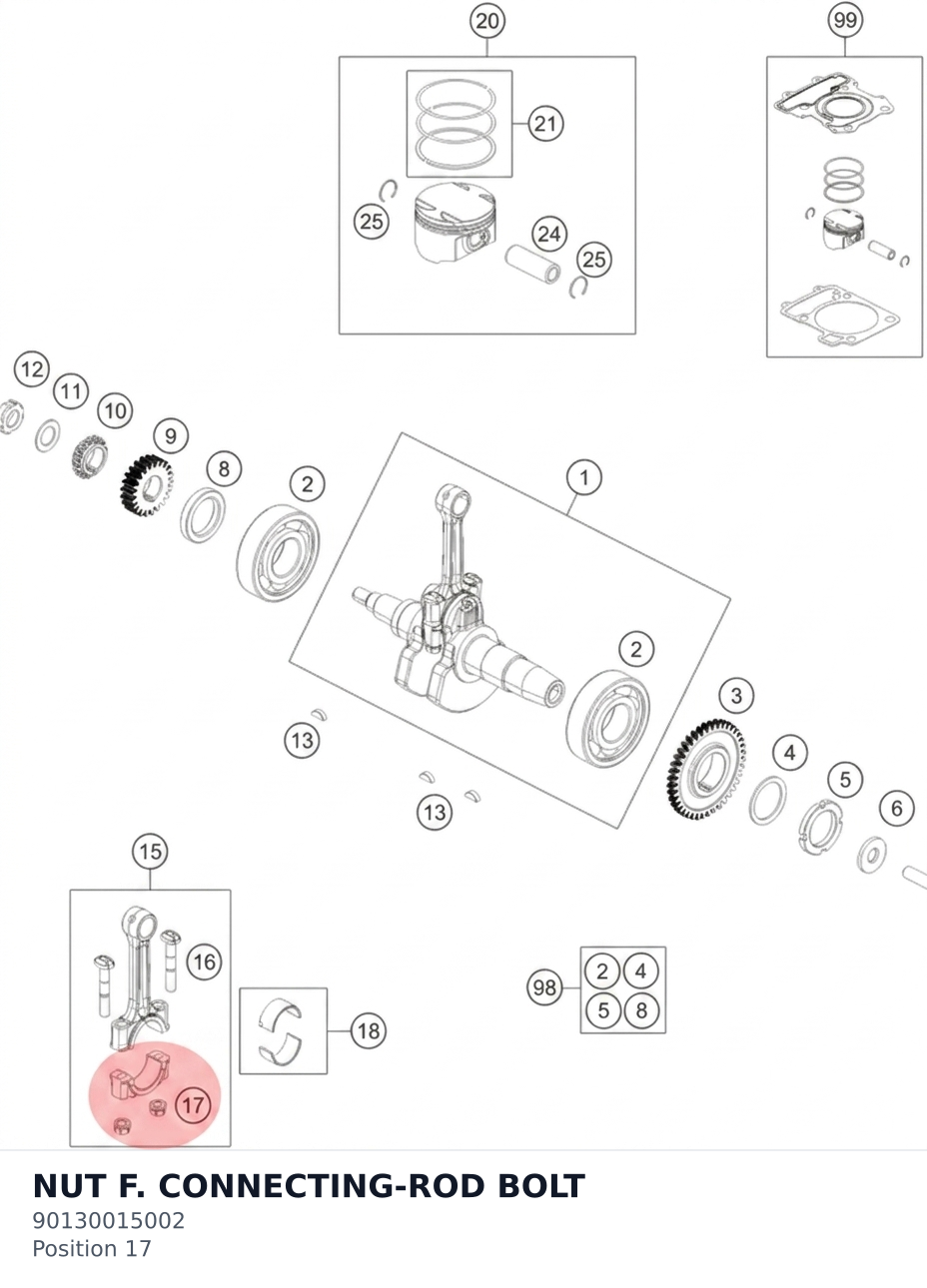 Diagram preview: NUT F. CONNECTING-ROD BOLT (90130015002)