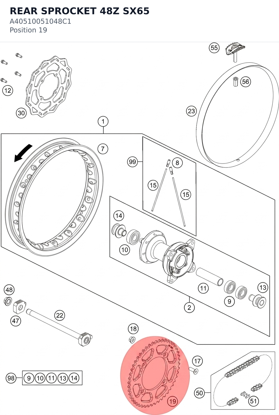 Diagram preview: REAR SPROCKET 48Z SX65 (A40510051048C1)