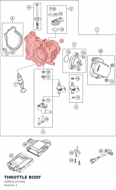 Diagram preview: THROTTLE BODY (A49041101000)