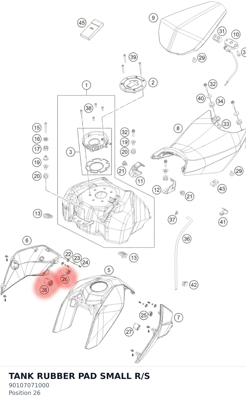 Diagram preview: TANK RUBBER PAD SMALL R/S (90107071000)