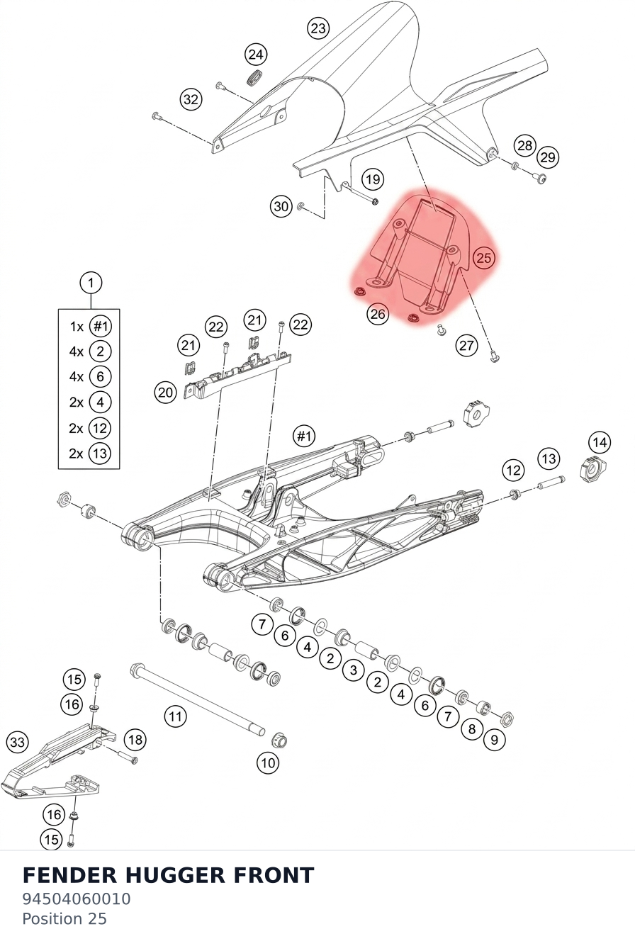 Diagram preview: FENDER HUGGER FRONT (94504060010)