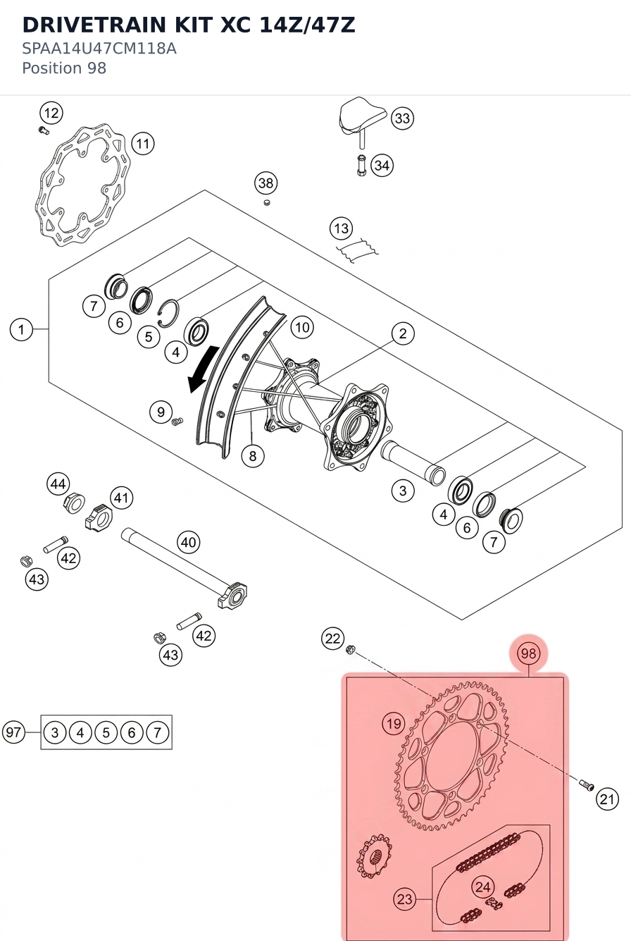 Diagram preview: DRIVETRAIN KIT XC 14Z/47Z (SPAA14U47CM118A)