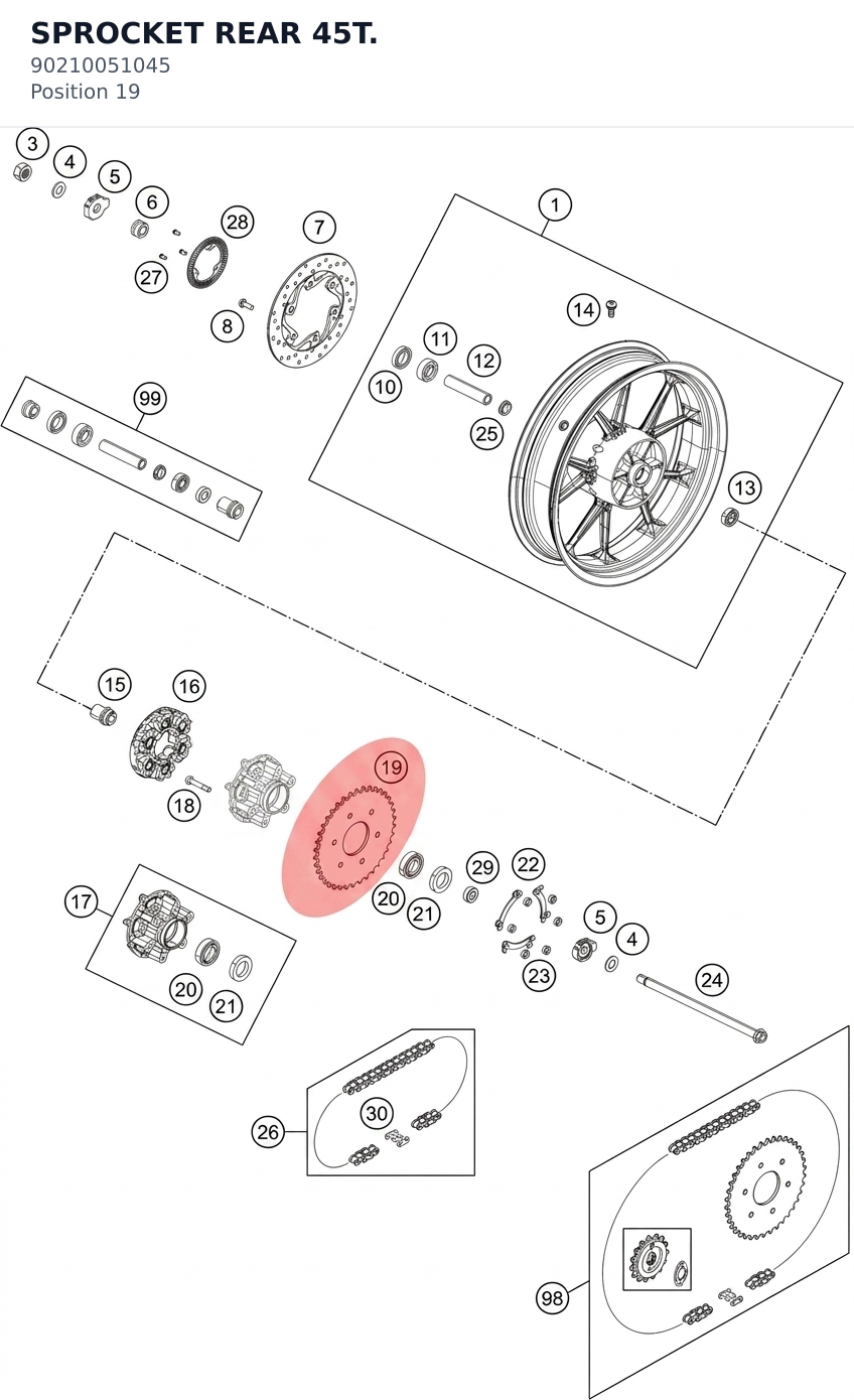 Diagram preview: SPROCKET REAR 45T. (90210051045)