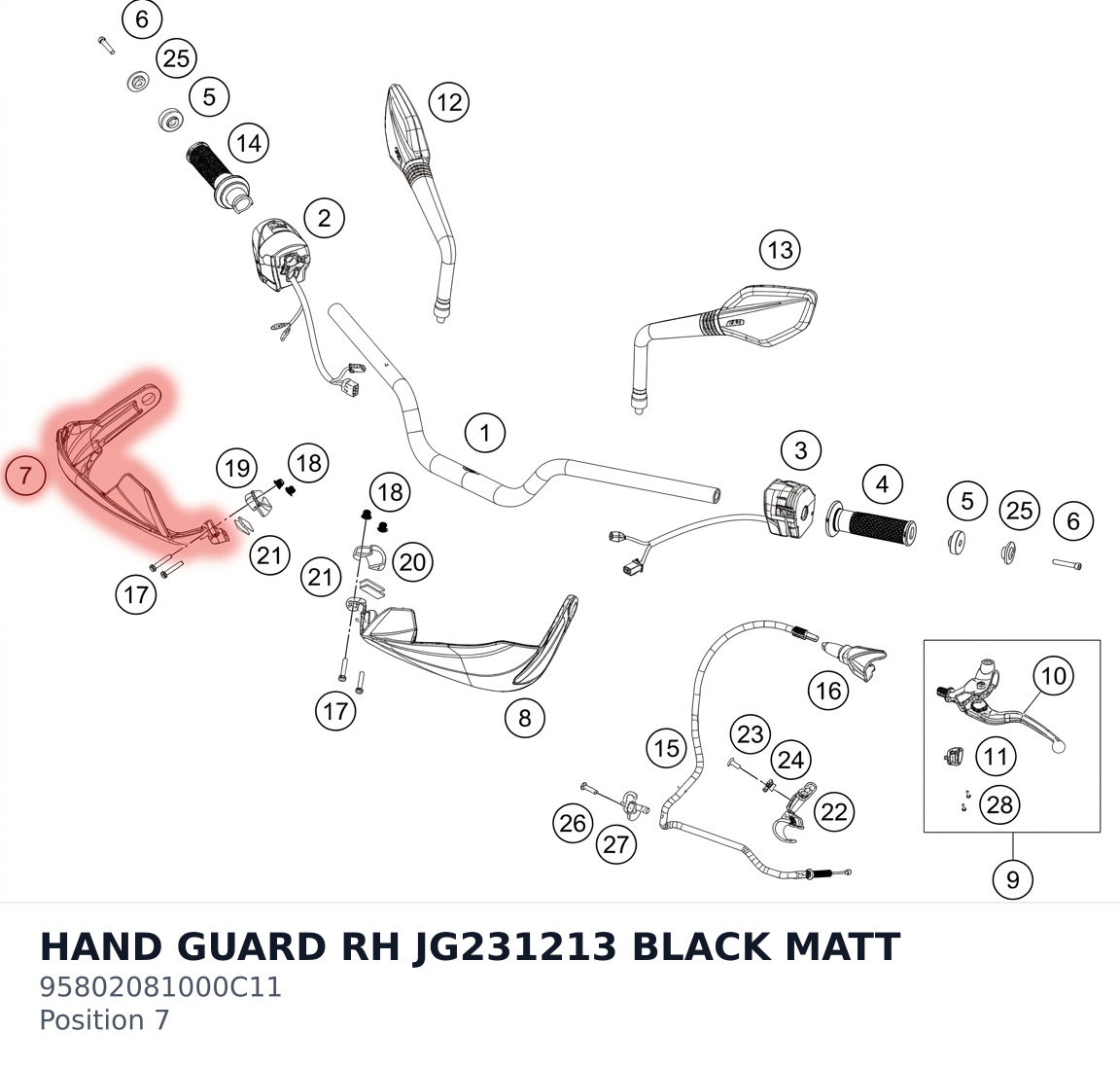 Diagram preview: HAND GUARD RH JG231213 BLACK MATT (95802081000C11)