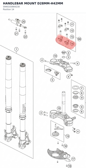 Diagram preview: HANDLEBAR MOUNT D28MM-H42MM (5940103904230)