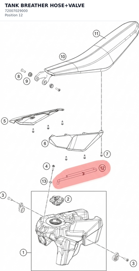 Diagram preview: TANK BREATHER HOSE+VALVE (72007029000)