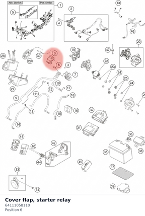 Diagram preview: Cover flap, starter relay (64111058110)
