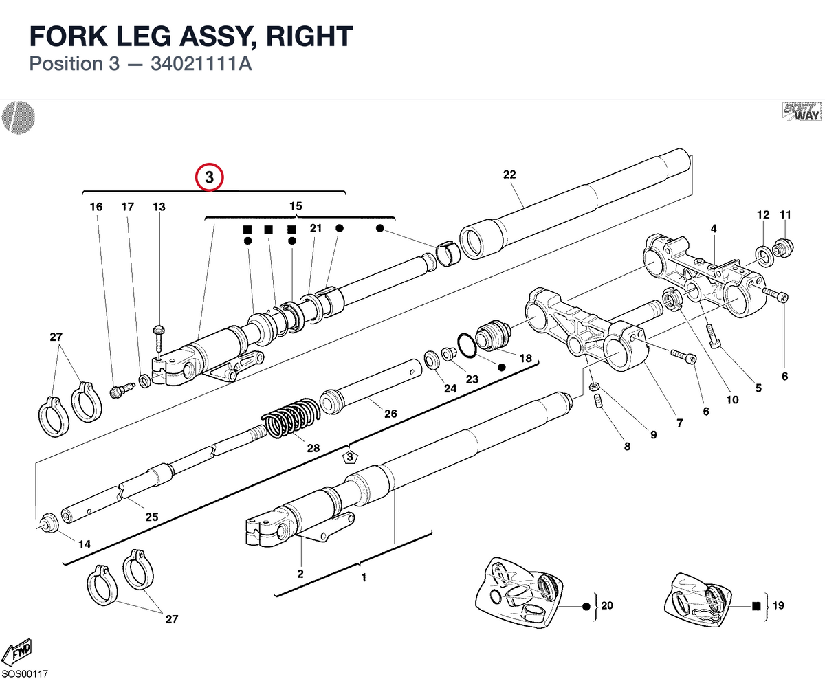 FORK LEG ASSY, RIGHT 34021111A diagram position