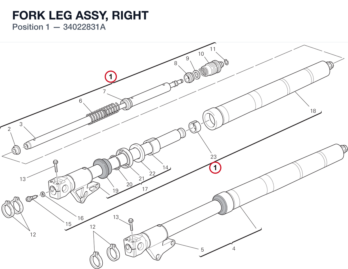 FORK LEG ASSY, RIGHT 34022831A diagram position