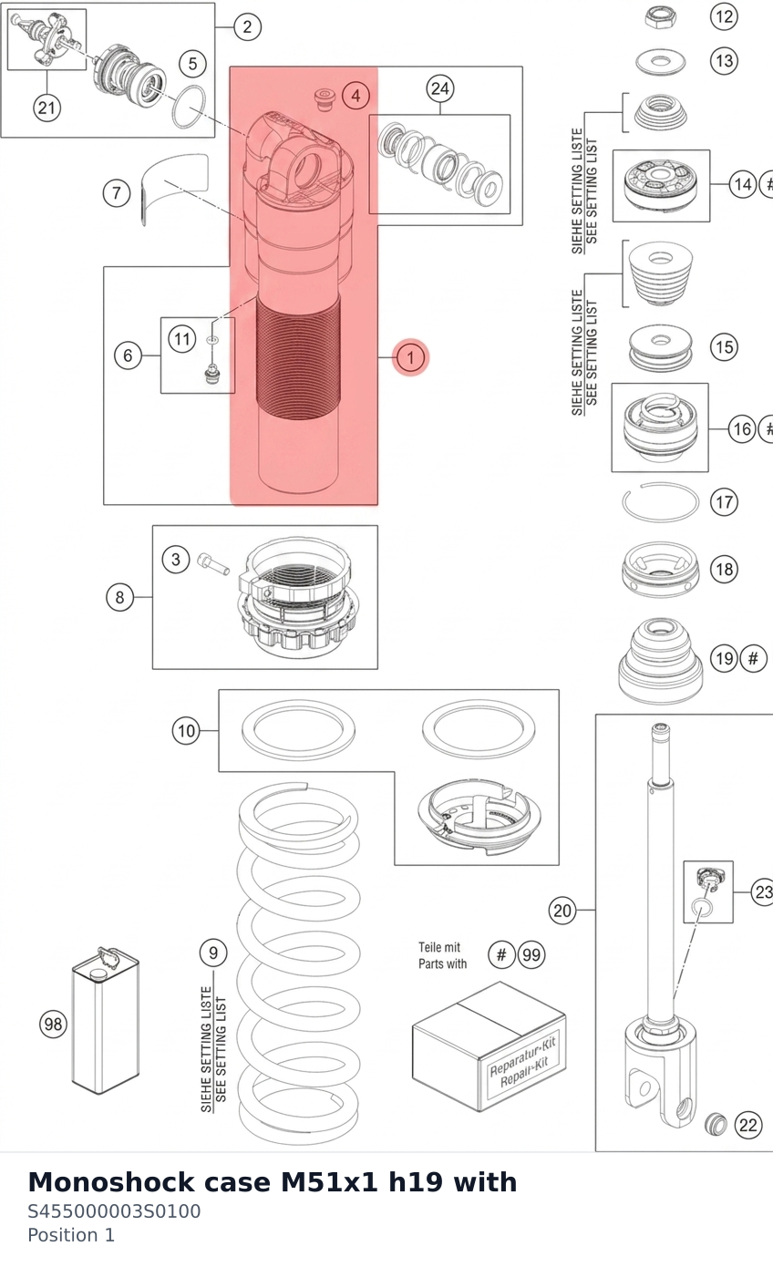 Diagram preview: Monoshock case M51x1 h19 with (S455000003S0100)